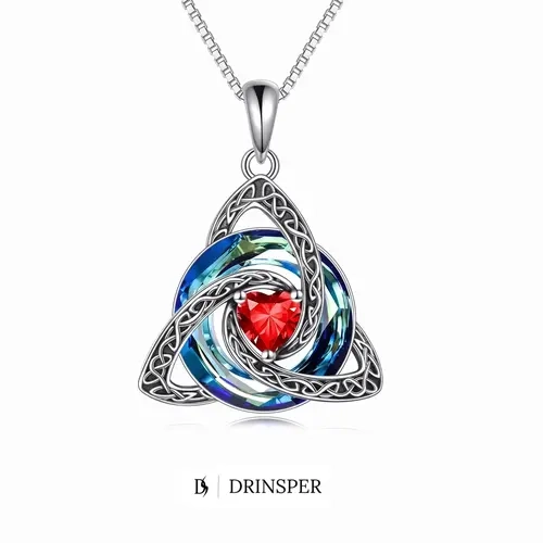 DRINSPER Birthstone Celtic Knot Necklace for Women, Trinity Knot Triquetra Crystal Pendant Irish Scottish Jewelry Gift for Her Mom Mother, Silver Plated Copper Necklace with Adjustable Chain, Faith Love Unity Symbol Jewelry for Birthday Gifts trendy