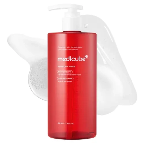 [medicube] Red Body Wash 3.0 (400ml / 1L) | Clarifying Shower Gel for Stressed Back, Chest Skin, Body Bumps, Chicken Skin & Dead Skin Cell | 5% Niacinamide, AHA BHA PHA | Gentle Low pH Care & Cozy Musk Scent | Smoothing, Low-Irritation | Korean Skincare