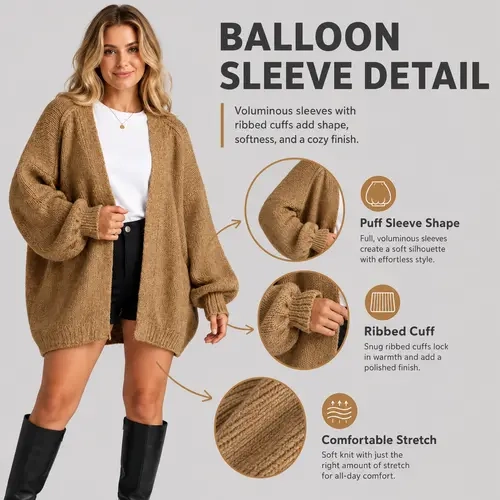 Women's Oversized Cardigan Sweater Fall Long Lantern Sleeve Knit Open Front Lightweight Sweater Knitwear Tops