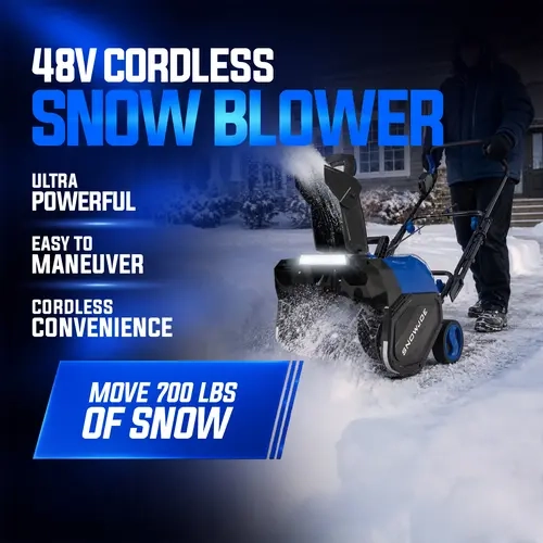 Snow Joe Cordless Snow Blower, 48V IONMAX Kit, 18-Inch, Brushless Motor, 2 x 4.0 Ah Batteries + Charger