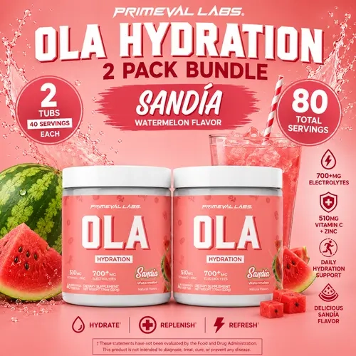 Primeval Labs OLA Hydration Sandía  – 2 Pack Bundle | 80 Servings | Sandía  Electrolyte Powder with Vitamin C + Zinc