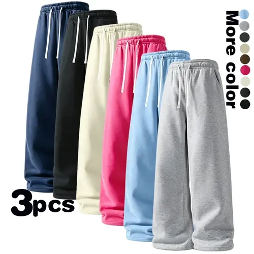 Loose Baggy Wide‑Leg Sweatpants, Elastic Drawstring Waist, Side Pockets, Casual Streetwear, Multi‑Color Options