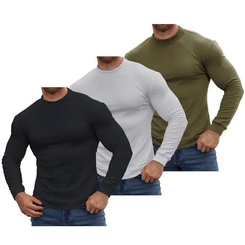 STREVATE Men's Lightweight Thermal Pullover Mock Neck Long Sleeve Shirt, Longer Length, Slim Fit