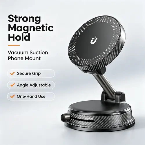 【toolupgrade】Magnetic Car Phone Mount for Driving, 360° Rotating Dashboard Holder with Strong Suction Base, Compact Adjustable Arm for Cars/SUVs, Truck Phone Stand