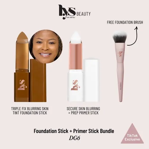 LYS Beauty Primer + Foundation Stick Bundle Pack, Free Foundation Brush, 3pc TikTok Exclusive Complexion Beauty Products Kit for Makeup Routine – Blurs Skin, Easy Application