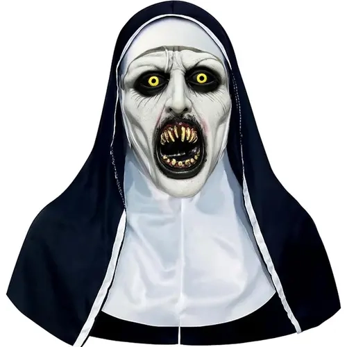 2026 Nun Scary Mask,Halloween Nun  Latex Mask,Scary Full Head Creepy Nun Costume Mask with Yellow Eyes & Distorted Teeth for Cosplay