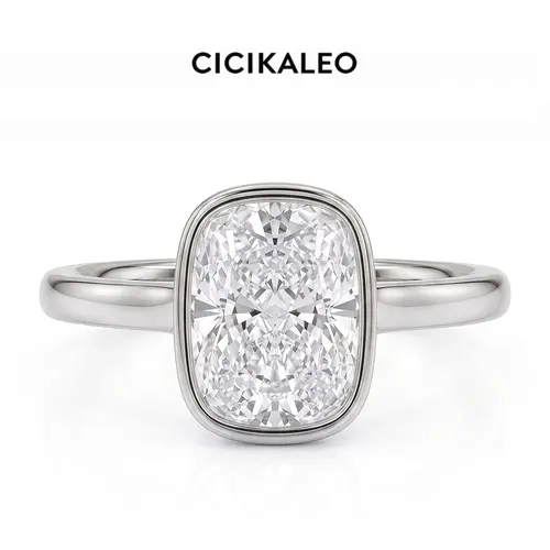 CICIKALEO 14K Gold Plated 3CT Cushion Cut Solid 925 Sterling Silver Cubic Zirconia Simulated Diamond Engagement and Promise Ring for Women