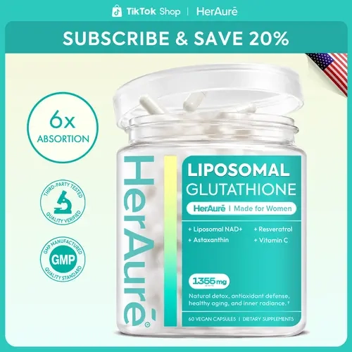 HerAuré Liposomal Glutathione Supplement 1355mg - NAD+ | Vitamin C | Astaxanthin | Resveratrol Complex - Enhanced Absorption for Antioxidant Defense, Healthy Skin, Immunity, Daily Energy & Liver Detox Support - B