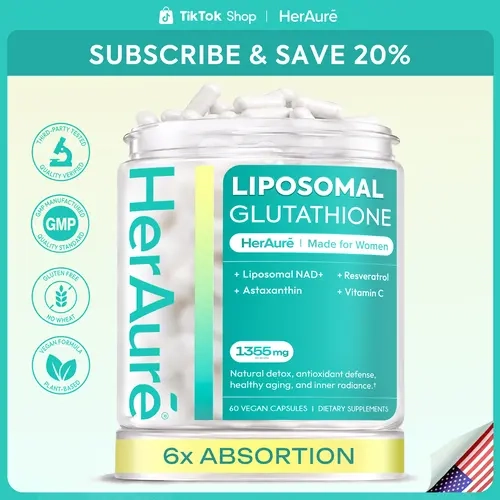 HerAuré Liposomal Glutathione 1355mg -   Complex with NAD+, Vitamin C, Resveratrol, & Astaxanthin - High Absorption for Liver Detox Support,Radiant Skin , Immunity, Energy & Antioxidant Defense sohochic-C