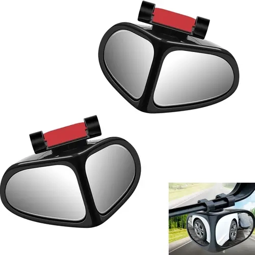 360° Rotatable Car Blind Spot Mirror Dual‑Lens Real Glass ABS Housing Adhesive Clip‑on Rearview Auxiliary Mirror for Safe Reversing Parking