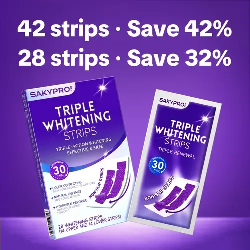 SAKYPRORAL Teeth Whitening Strips, Triple Whitening, Enamel-Safe Formula with Dentist-Inspired Ingredients, Long-Lasting Results, 4 Shades Whiter in 7 Days, 14/28/42trips