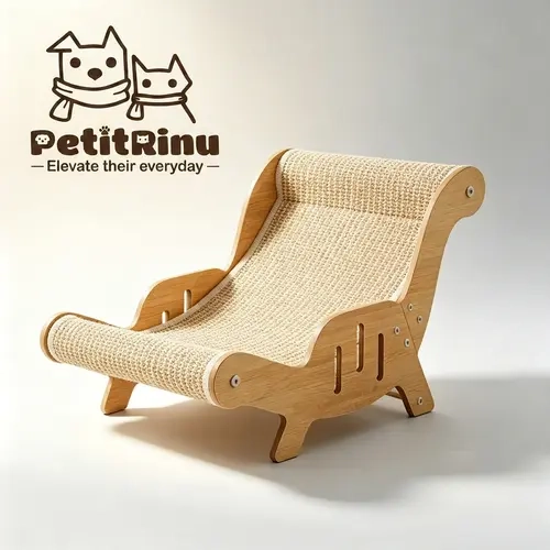 PETITRIUN Wooden Scratcher Lounge Chair(51 x 32 x 31cm / 20.08 x 12.60 x 12.20 inch) - Split-Design, Sisal Scratch-Resistant Bed for Small to Medium Indoor Cats
