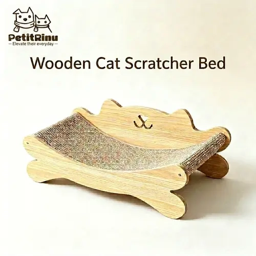 2-in-1 Cat Lounge Chair with Wooden Frame, 23.62x12.60x8.07in (60x32x20.5cm) Sisal Scratching Pad Bed, Curved Elevated Rest for Indoor Cats
