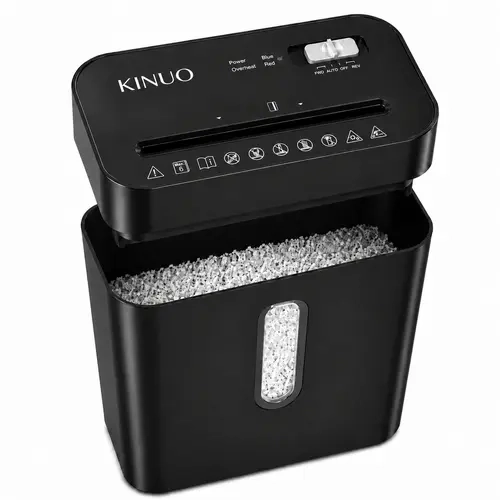 KINUO P-4 Model Secure Cross Cut Paper Shredder - 6-Sheet Cap., Home/Office Use, Shreds Docs & Credit Cards, Anti-Jam System, Auto Stop, Black Plastic Body (Computers & Office Equipment),sohochic