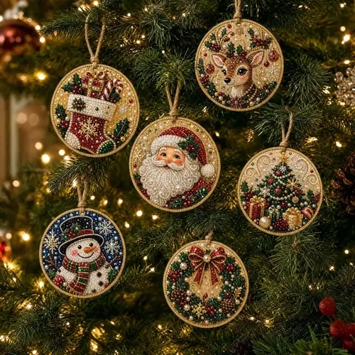 6/12 PCS Christmas DIY Pearl Diamond Art Kit – Ornaments, Tree Decorations & Handmade Craft Gift for Holiday Home Parties