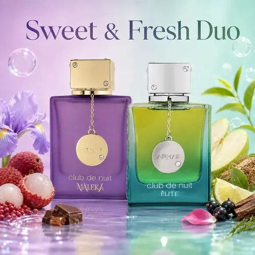 Sweet & Fresh Duo -- ARMAF Club de Nuit Élite Eau de Parfum for Men 3.4 oz / 100 ml + ARMAF Club de Nuit Maleka Eau de Parfum for Women 3.6 oz