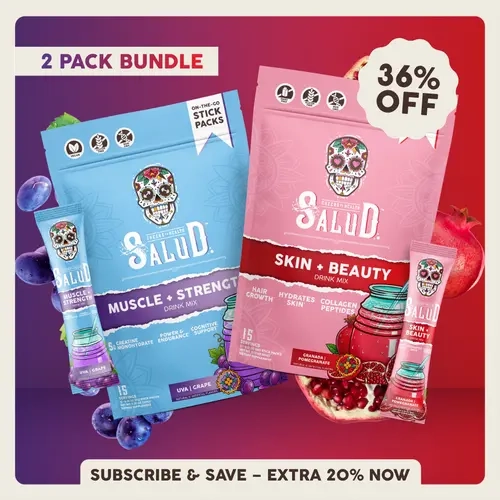 Salud 2-in-1 [Strength & Glow Duo] Agua Fresca Drink Mix, Muscle + Strength & Skin + Beauty, 5g Creatine Monohydrate + 50mg Senactiv, Collagen Peptides with Verisol, Hyaluronic Acid, Vitamin C, Biotin + Lustriva (2-Pack, 30 Servings)