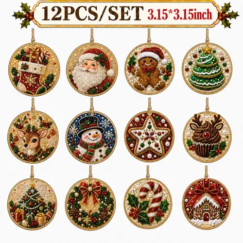 6Pcs/12Pcs/18Pcs Christmas Wooden Ornaments DIY Pearl Diamond Art Kit,Christmas ornaments,Christmas gift,Christmas tree decorations,Decorations create a Christmas atmosphere.Handmade Craft Decoration Gift for Holiday Home Party.DIY Diamond Painting,sohoch