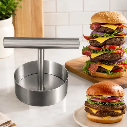 Stainless Steel Burger Press - 1Pc Nonstick Burger Patty Maker Mold, Sturdy Metal Meat Smasher, Multifunctional Kitchen Utensil for Home/Commercial Use to Make Round Patties, Burguer Patty Maker