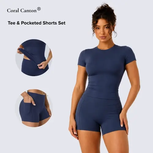 Coral Canton Tee & Pocketed Shorts Set SohoChic