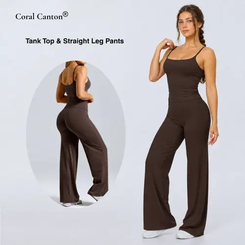 Coral Canton Tank Top & Straight Leg Pants Set SohoChic