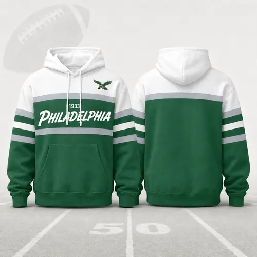 (Only Pattern Own Design No Team Logo) Unisex Football Retro City Letter Hoodie, All Team Color‑Block Striped Hooded Sweatshirt, Long‑Sleeve Casual Top For Sports Game Day And Daily Street Outfits