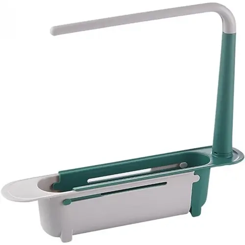 Adjustable PP Sink Storage Rack, Expandable Kitchen Organizer with Hanging Rod & Hollow Drain Panels