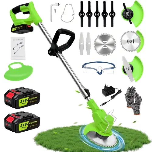 【ToolUpgrade】KEPEAK High-Efficiency Cordless Grass Trimmer - Battery-Powered Weed Eater & Brush Cutter Tool with 3 Blades, 68db Quiet Run, Portable, Lightweight Ergonomic Grass Trimmer Handle for Garden Yard Trimming, Ideal for Fathers