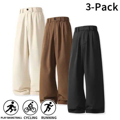 3‑Pack Men’s Pleated Wide‑Leg Pants, High‑Waisted Drapey Wrinkle‑Free Pants, Casual Streetwear Loose‑Fit Pants for All‑Season Outfits