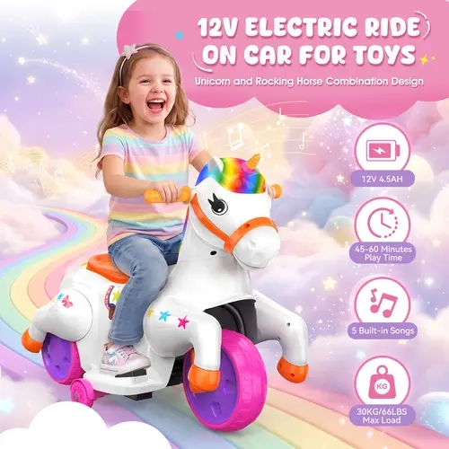 Akeleo 12V Electric Unicorn Ride-On Toy for Kids 3+,Balance Play,Cool Gift for Kids,Parent-child time,Multiple choices,Favorable for growth,Full of funRiding & Rocking Modes,Music,Forward/Reverse,Training Wheels,Gift for Kids,sohochic