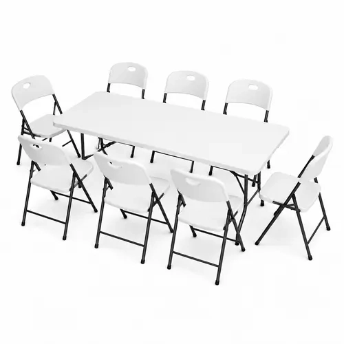 6FT / 36in Folding Table and Chairs Set for 4, Heavy Duty Fold-in-Half Plastic Dining Table with Carry Handle & 4 / 6 / 8 Folding Chairs, Portable Indoor Outdoor Table Set for Party, Camping, BBQ