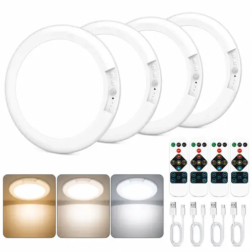 SohoChic Rechargeable Motion Sensor Closet Light - 4 Pack Battery Operated New Light w/ Remote | Ultra-Thin | 400LM Magnetic Suction Wireless Lights, for Closets, Indoor, Stairs, Hallway, campingessentials,Sensor Light for Cabinet