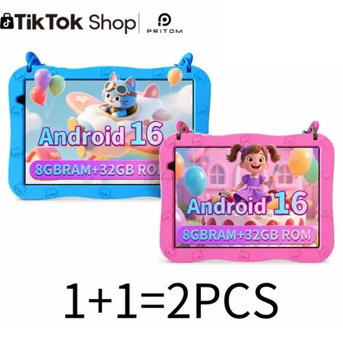 [2PCS] PRITOM Kids Tablet 10 inch Android 16 8GBRAM 32GB ROM Dual Cameras WiFi6 6000mAh BatteryProtective Silicone Case Animal Flash Cards EducationalApps Toddler Gifts Stress Relief Case Pink/Blue Best Kids Gift,sohochic