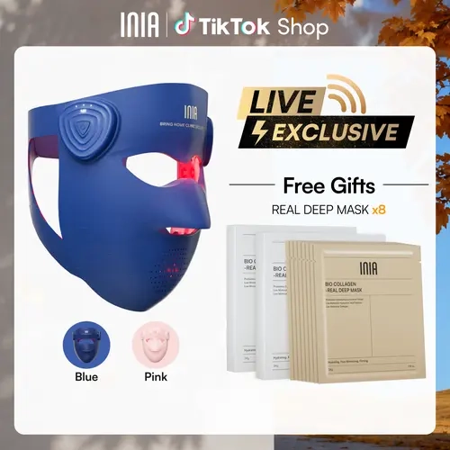【LIVE EXCLUSIVE】INIA GLOW 940 nm 4D LED Mask & Hydrating Collagen Mask Bundle, Buy 1 Get 9 Free Hydrogel Masks, Dual NIR 940 + 850 nm, Visible Lift & Lasting Radiance, Cooling Therapy, Wireless Comfort,sohochic