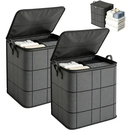 Large‑Volume Textile‑Constructed Household Stowing Container, Zipper‑Equipped Closet‑Ready Holding Carrier with Integrated Carrying Loops, Practical Home‑Use Storage Receptacle for Bedding Sets, Linens and Assorted Garments