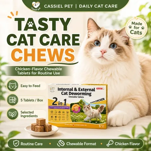 Cassiel Pet 5 Count Chicken Flavor Soft Chews for Cats, Daily Cat Care Treats, Easy to Feed Chewable Cat Snacks, 5 Chews per Box