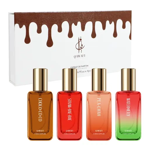 QAWAFI Women's Perfume Gourmand Sweet Set | Chocolate,Strawberry,Peach & Watermelon | Extrait De Parfum 4x20ml | 8H+ Long Lasting | Sweet Fruity Gourmand | Date Night,Daily Wear & Party