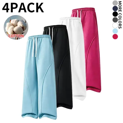 4‑Pack Men Cotton Wide‑Leg Sweatpants, Seam Detail Loose Oversized Pants, Drawstring Elastic Waist Casual Trousers for Fall Winter Back‑to‑School Daily Street & Workout Wear adventure unisex outdoor baggy breathable comfortable casual wear