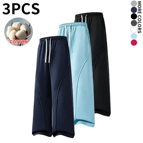 3 pcs Such a great deal!Men’s deconstructed curved-blade sweatpants | Cotton fabric with a fluid drape, wide legs, loose fit that hides bulges, full American street style, comfortable for everyday wear and workouts