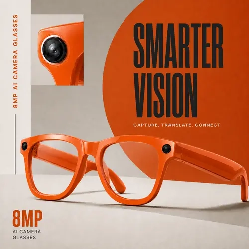 LUSBY AI Smart Camera Glasses with 3 Interchangeable Lenses, Wearable POV Photo & Video Recording, Real-Time Translation, AI Assistant, Wireless Calling, Open-Ear Music, Lightweight Smart Glasses for Travel, Driving & Daily Use