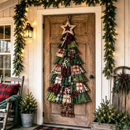 DIY Christmas Tree Door Hanging Kit, Handmade Fabric Christmas Tree Wall Decor, Layered Patchwork Holiday Craft Kit for Front Door, Wall, Porch & Home Christmas Decorations,sohochic