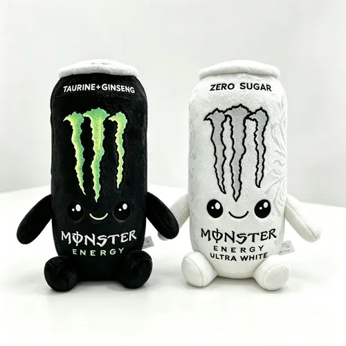 Monster Energy Drink Can Plush Toy - Black & White Ultra White Stuffed Doll, Soft Simulation Beverage Figure, Kawaii Collectible, Keychain Accessory Gift for Monster Fans Kids Home Decor,sohochic
