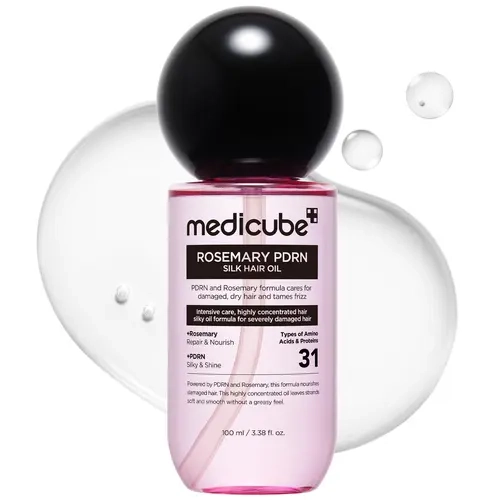 [NEW][medicube] Rosemary PDRN Silk Hair Oil | Lightweight Glass Oil | Intensive Damage Care & Frizz Control | Heat Protection, Bergamot Musk Fragrance, Korean Hair Care