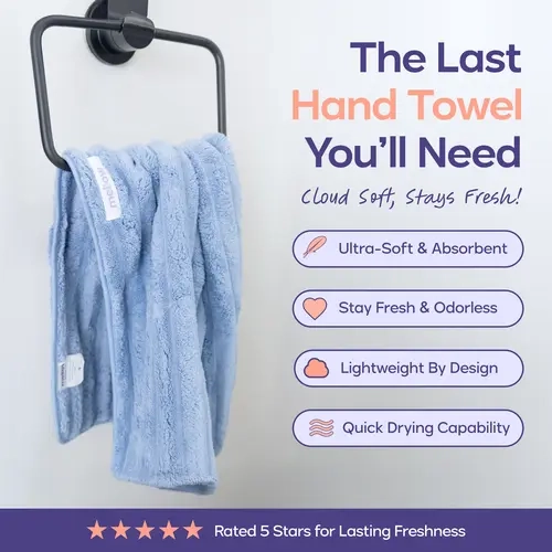 Mellow Sleep | Ribbed Hand Towels (4-Pack) - Absorbent Microfiber with Airy Ribbed Weave and Refresh Cue Tag