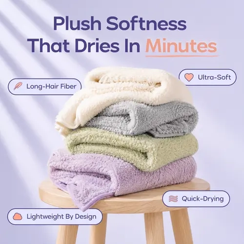 Mellow Sleep | Cloud Plush Bath Towels (4-Pack) - Soft, Lightweight Microfiber with Built-In Hair Wrap Loop