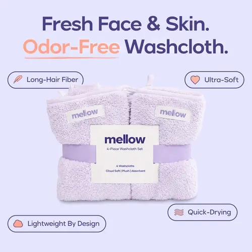 Mellow Sleep | Cloud Plush Washcloths (4-Pack) - Soft, Lightweight Microfiber with Quick-Drying Absorbency