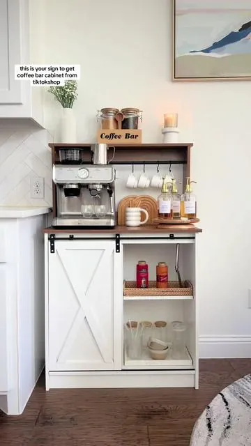 In love with my new coffee bar cabinet from tiktokshop #coffeebar #coffeebarcabinet #creatorsearchinsights #tiktokmademebuyit 