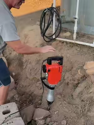 Using this vevor jack hammer from the tiktok shop and its putting in work! No more rentals! #jackhammer #contruction #demolitionman #bluecollar #landscaping #lawncare #gardenersoftiktok #tradesman #tradeschool #offroad #concrete #concreterepair 