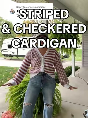 Replying to @Jamie 🫶🏻🫶🏻 it’s back in stock!! #sweater #cardigan #stripedsweater #checkeredcardigan #tiktokshop #checkeredsweater #fallootd #judybluejeans #tiktokshopcybermonday #tiktokblackfriday #tiktokshopholidayhaul #tiktokshopholidaydeals 
