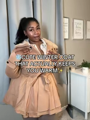 This fit and flare warm trenchcoat came just in time for winter and they have many more colors. True to size doesn’t squeeze her arms. You can even layer under the coat. #trenchcoat #coat #wintercoat #TikTokShopBlackFriday #TikTokShopCyberMonday #treasurefinds #spotlightfinds 